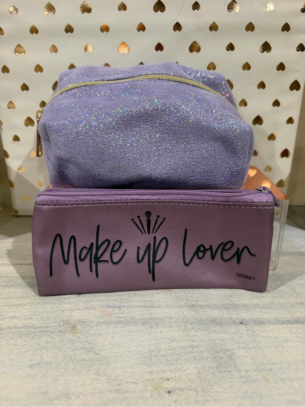 Purple Makeup Bag Bundle - 2 Pc Glitter Cosmetic Pouches